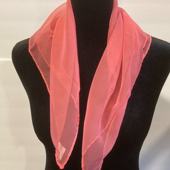 Mid Century Chiffon Scarf  Sheer Pink Boho Audrey Hepburn Mod Look 1960s Vintage - Picture 4 of 5